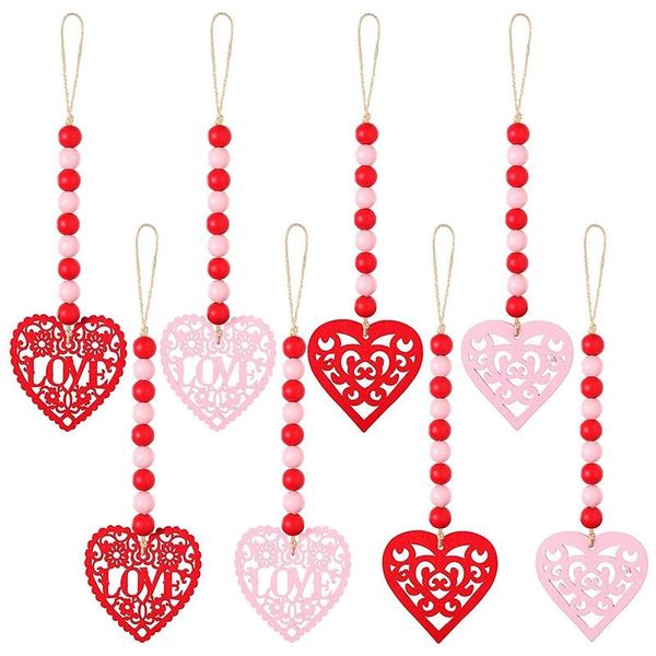 

8 pieces valentine's day wooden bead decor wooden bead heart garlands wall hanging beads garlands rustic farmhouse