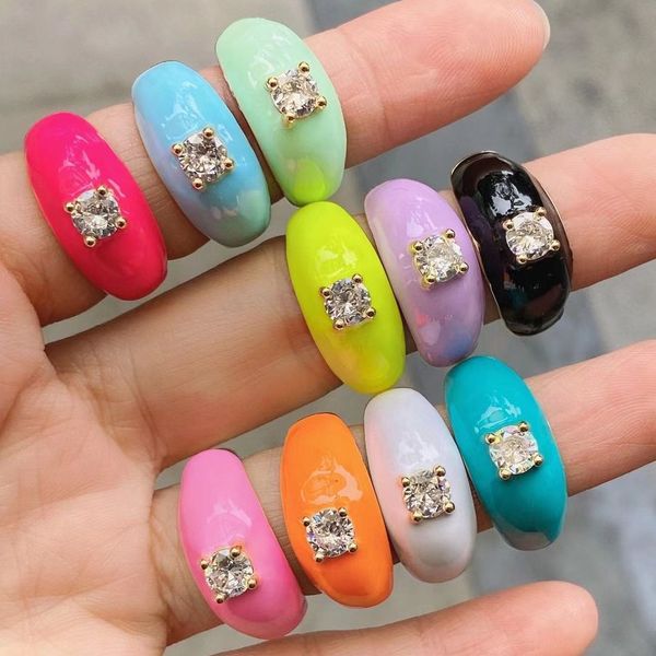 10 pcs, esmalte de néon brilhando cz dedo banda anéis lindo cúbico zircão moda mulheres senhoras verão jóias