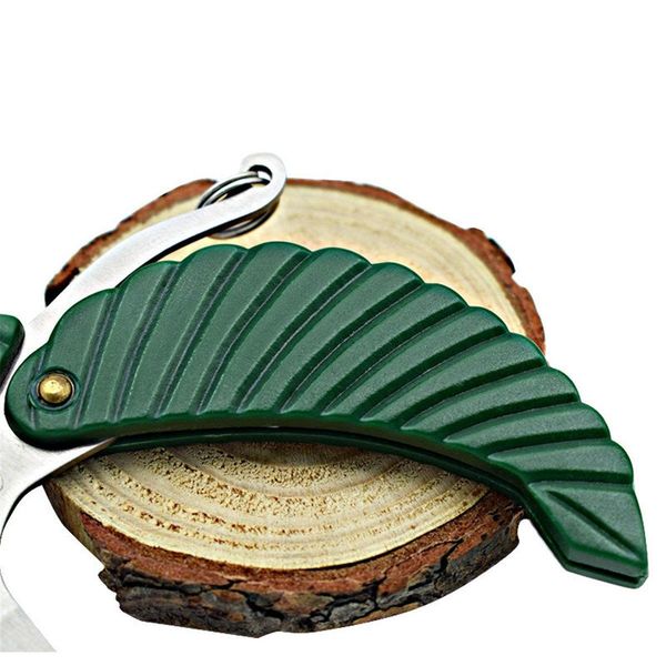 

1pcs green mini folding pocket knife leaf shape styling keychain knife outdoor camp fruit knife camping hiking jllzgl soif