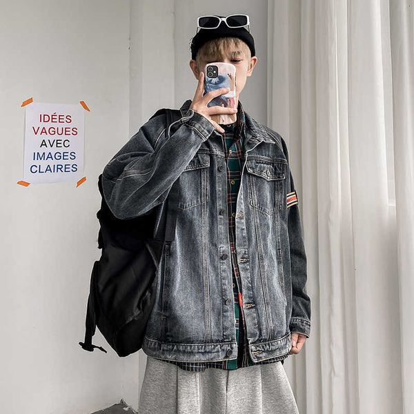 

men's jackets japan style spring autumn fashion denim jeans jacket casual streetwear clothes j5l3 btbx, Black;brown