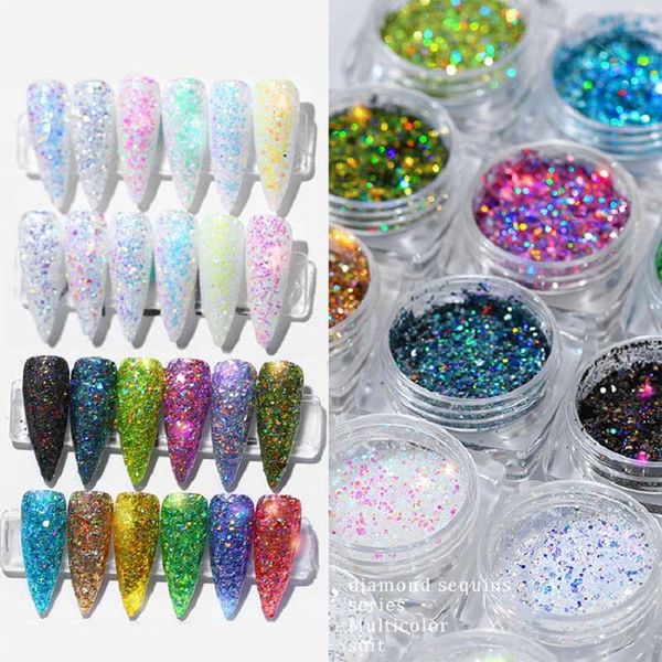 

nail glitter florvida 12pcs kit art chrome sequins holographic powder mixed for nails design manicure dust decorations set, Silver;gold
