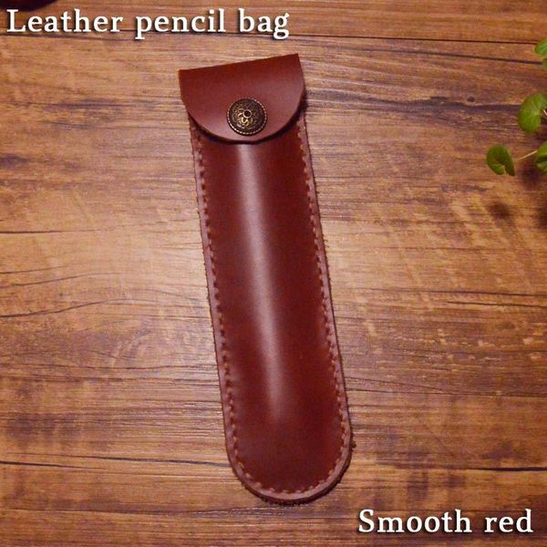 

pencil bags handmade genuine leather pen bag real case holder fountain brown snap button first layer cowhide ballpoint retro