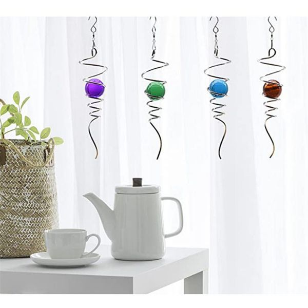 

decorative objects & figurines wind spinner stabilizer gazing ball spiral tail home decor chime pendant hanging silver wire garden outdoor