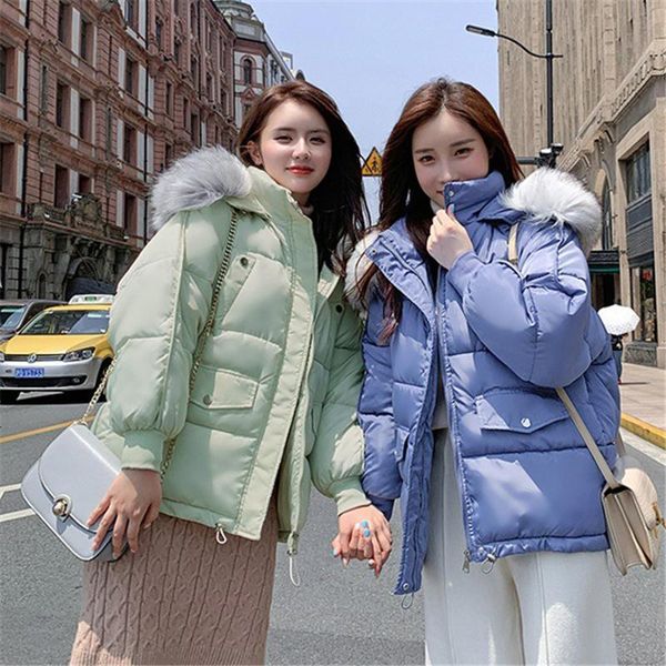 

women's down & parkas cotton coat women 2021 winter korean parka large fur collar bread short jacket fashion loose hooded outerwear w18, Black