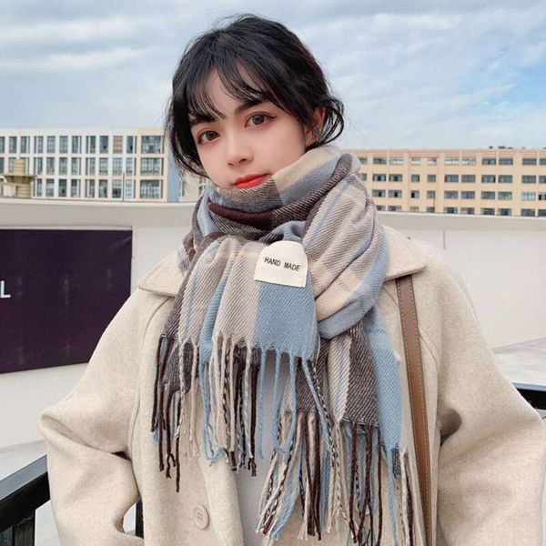 

thickened new net red scarf winter fashion versatile female student korean high grade shawl to keep warm, Blue;black