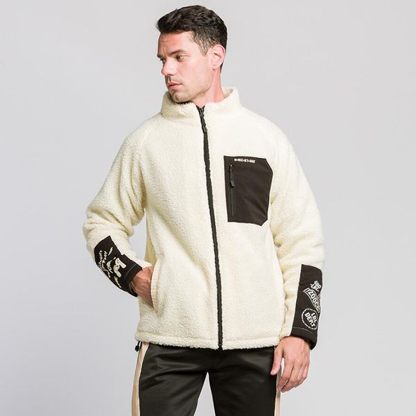 

winter mens wool sweaters jacket pocket contrast stitching lamb men plus velvet thick warm cardigan coats lovers streetwear clothing, Black;brown