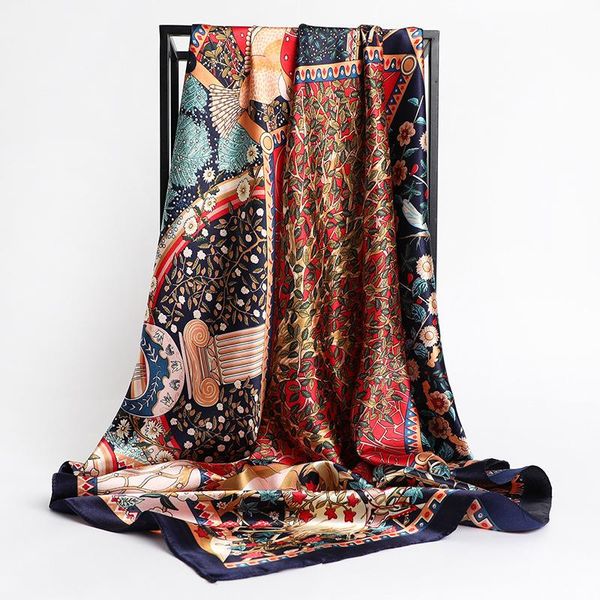 

scarves lady silk square scarf print design large hijab fashion shawl and wrap women bangdana female headkerchief foulard summer, Blue;gray