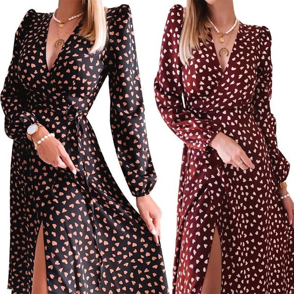 

casual dresses 2021 independent station european and american foreign trade autumn winter long sleeve floral dress, Black;gray