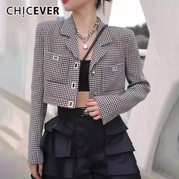 

women's suits & blazers chicever plaid colorblock casual blazer women notched long sleeve dual pocket loose short womens coats 2021 fas, White;black