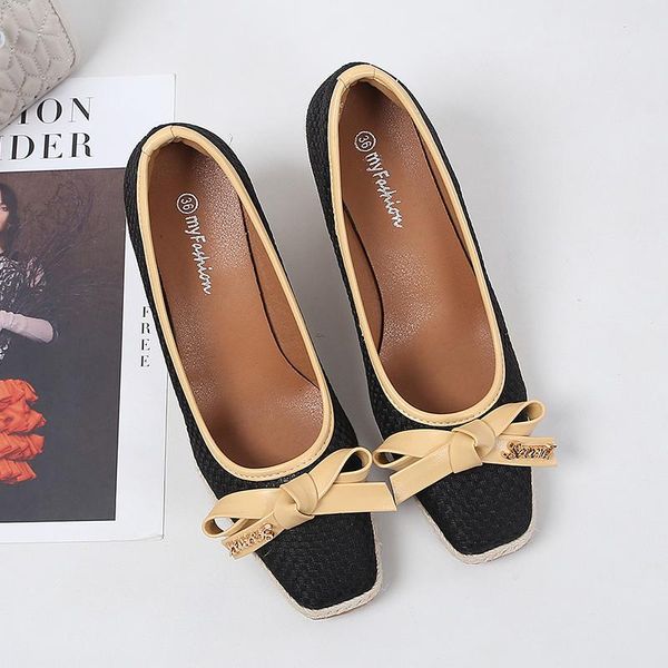 

sandals women's french espadrilles wedges high-heeled shoes slope autumn 2022 fashion bow pointed women, Black