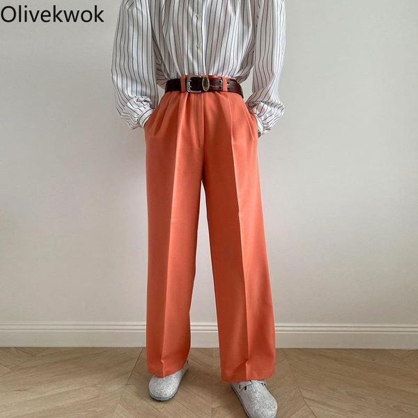 

women's pants & capris olivekwok woman wide leg fashion solid streetwear loose casual mid waist autumn 2021 female trousers, Black;white