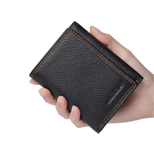 

2021 new genuine leather men wallet small mini card holder male walet pocket retro purse high quatily, Red;black