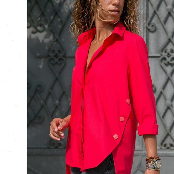 

split hem button detail tunics women 5xl plus size chiffon shirt casual turn down collar long sleeve women blouses summer, White