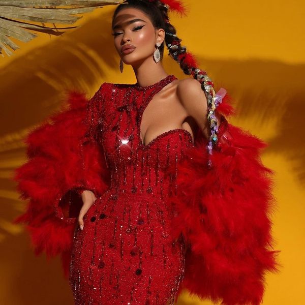 

2022 fashion mermaid evening dress with wrap sequined beading luxury prom gowns women's dresses vestido de novia, Black;red