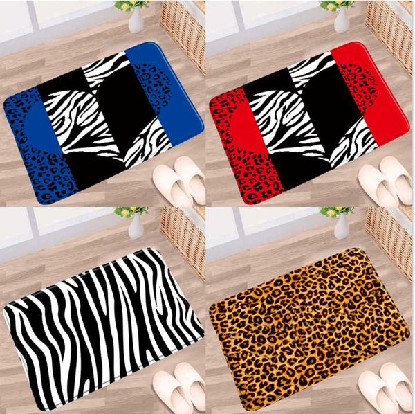 Tapetes de banho tapetes geométricos de leopardo tapete azul vermelho preto listras brancas animais textura textura não deslizamento decoração de decoração de quarto de entrada do quarto tapete