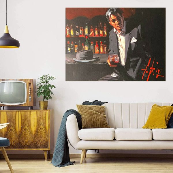 Schwarzer Anzug Rotwein Großes Ölgemälde auf Leinwand Wohnkultur Handarbeiten / HD Print Wandkunst Bilder Anpassung ist akzeptabel 21071321