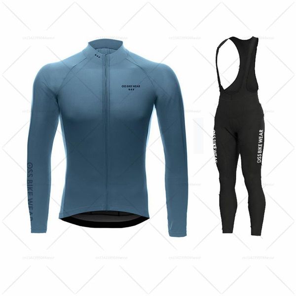 

racing sets 2021 oss bike wear cycling clothing autumn long sleeve 19d gel pad pants set mtb clothes men road bicycle suit, Black;blue