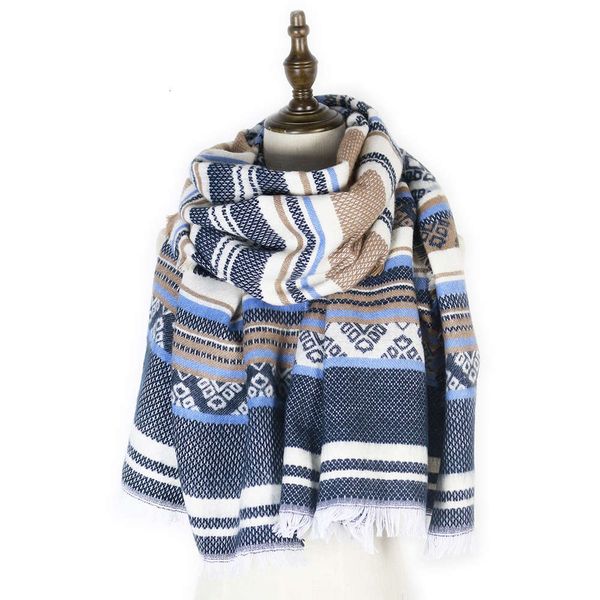 

winter korean version new thickened double-sided geometric acrylic scarf for men and women, Blue;gray