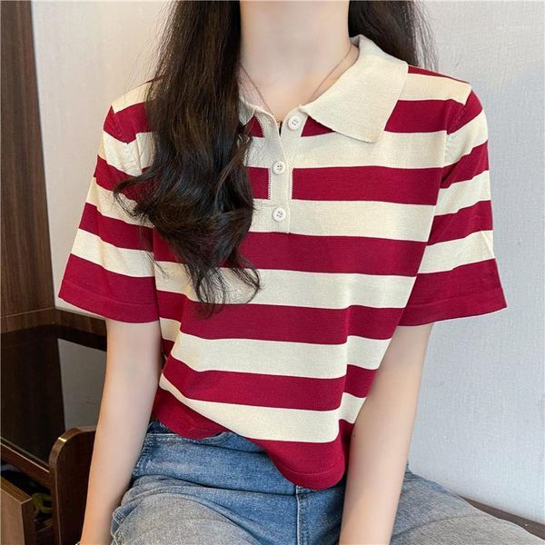 

women's t-shirt women colorblock striped knit tshirt 2021 female summer short-sleeved loose open back shirt short tee top, White
