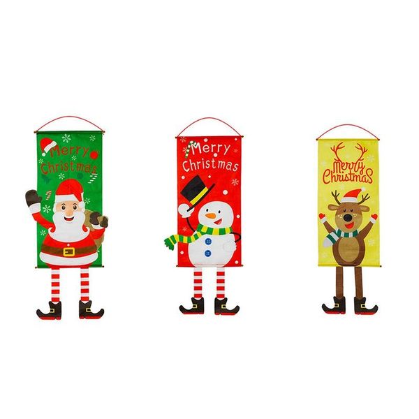 

christmas decorations 3pcs snowman elk santa claus cloth hanging flag merry for home xmas ornaments banners green