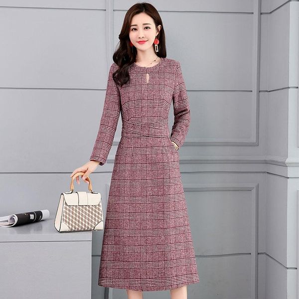 

casual dresses 2021 real dress and winter models korean version of the fashion temperament slim long plaid small fragrance sleeve, Black;gray