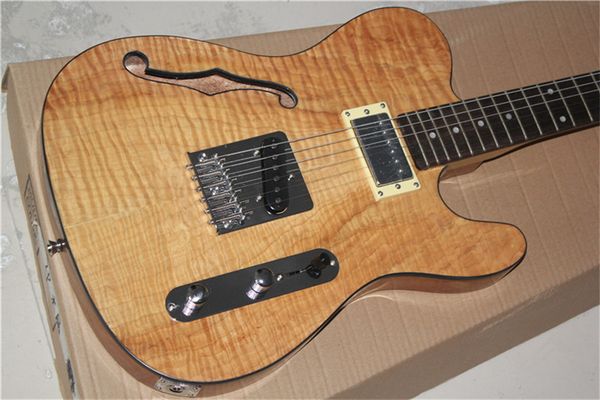 

6 strings natural semi-hollow electric guitar with mahogany body, maple fretboard