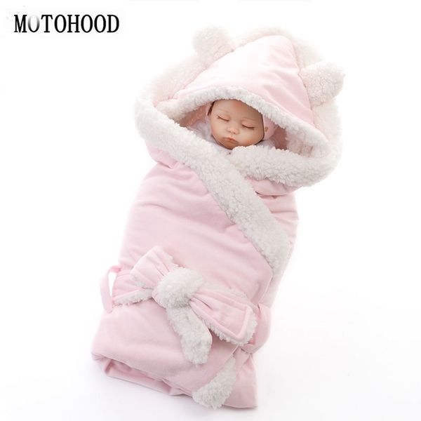MOTOHOOD Winter Jungen Mädchen Wrap Doppelschicht Fleece Swaddle Schlafsack Für Neugeborene Baby Bettwäsche Decke Kind 210309