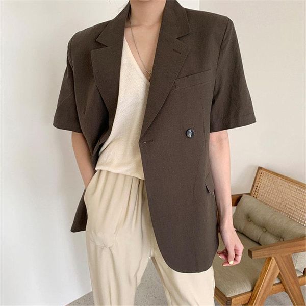 

women's suits & blazers 2021 summer all match loose solid office lady streetwear vintage jackets short sleeves casual retro, White;black