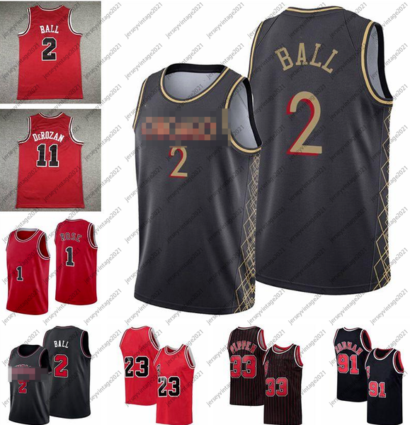 

2 lonzo ball basketball jersey zach 8 lavine 1 derrick rose 11 demar derozan jerseys mens 23 mj dennis 91 rodman scottie 33 pippen red white, Black;red