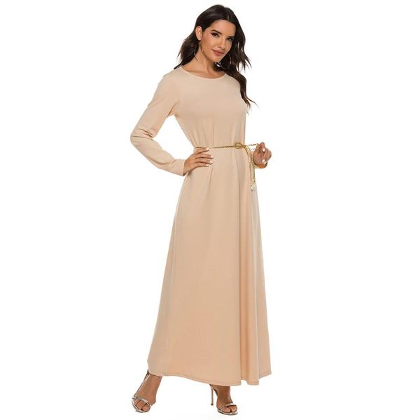 

casual dresses siskakia solid long sleeve maxi dress white black muslim plain all match for open abaya spring autumn 2021 with sash, Black;gray