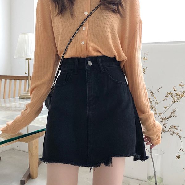 

new s-xl woman black skirts 2021 korean style high waist irregular mini a line jeans denim skirt womens (78230 fu73