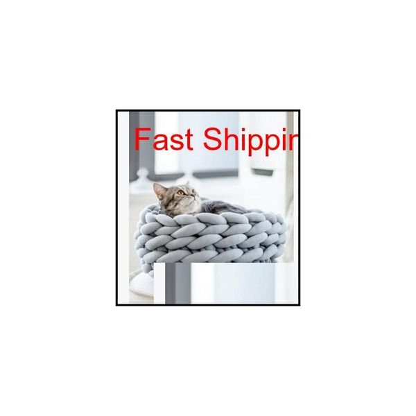 

hand woven cat nest super thick wool pet nest creative round knitting rope cat house small dog kennel b7pgj sa2ii