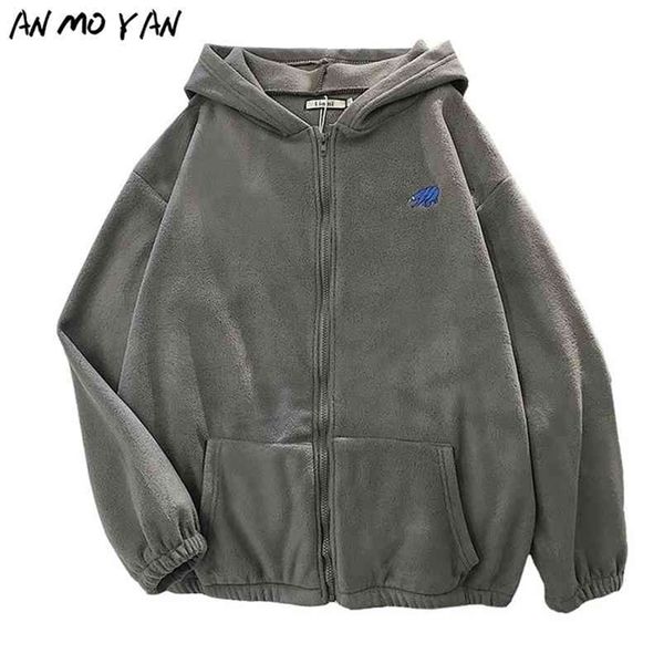 Winter Damen Hoodie Tops Herbst Koreanische Mode Tier Stickerei Druck Lose Plüsch Reißverschluss Sweatshirt 210909