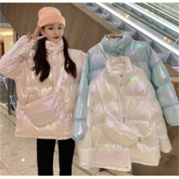 

2021female students 2020 winter new korean version loose bright face dazzling color bread clothes cotton padded jacket, Black