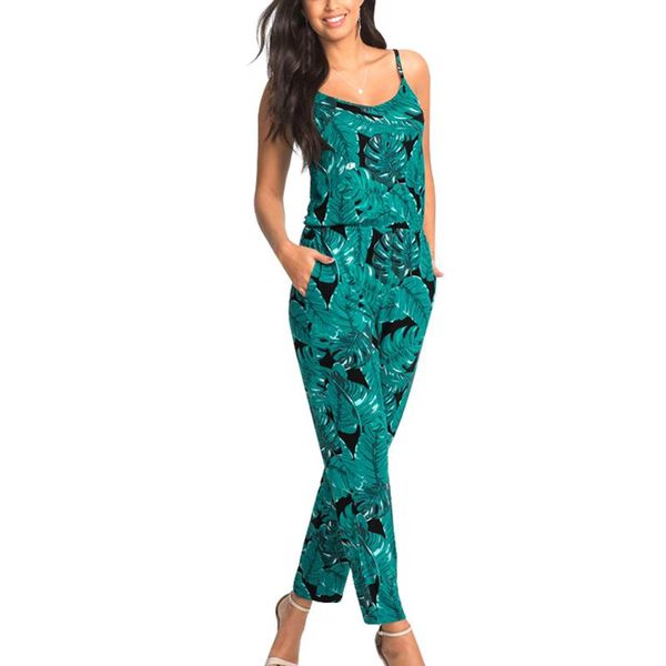 

women's jumpsuits & rompers sling print slim straight long casual beach jumpsuit summer combinaison femme body mujer, Black;white