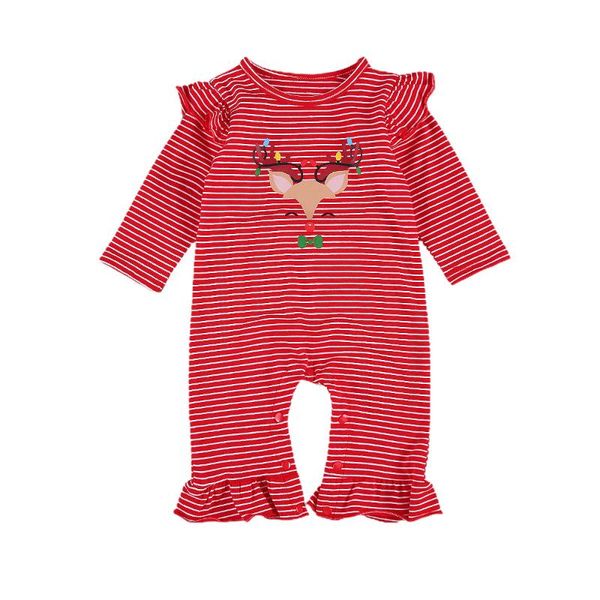 

baby boys and girls jumpsuit, christmas red stripe deer horn print long sleeve one-piece, 0-24 months, Blue