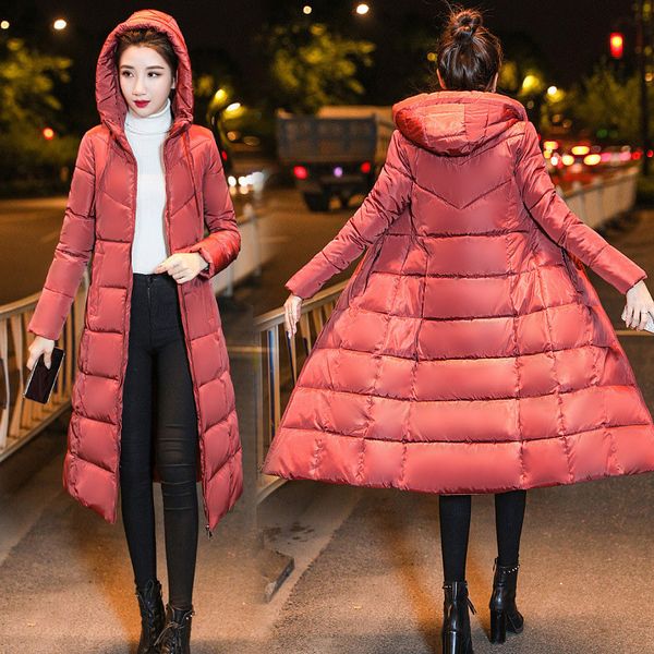 

2021 new female long green winter coat 3xl plus size with hood down cotton coats korean fashion fine red parkas hj027 3s8t, Black