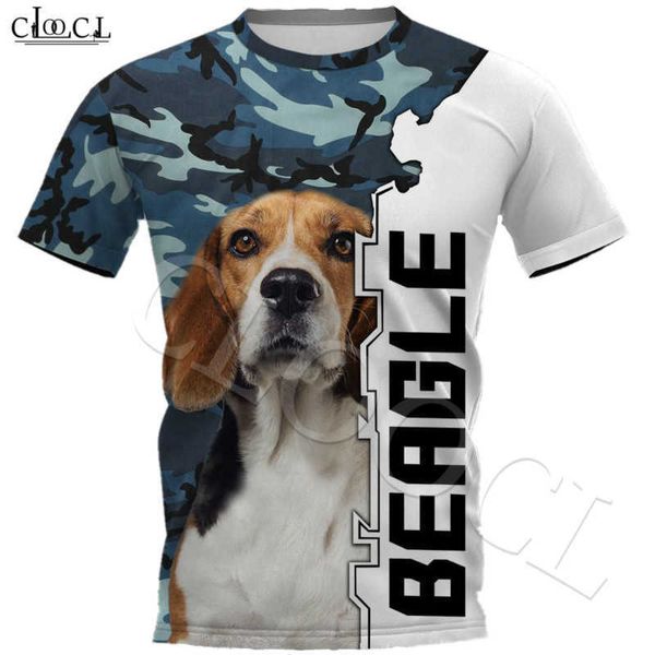 Camo Beagle Cão 3D T-shirt Chefe Impressão Animal De Design De Manga Curta Pet Camiseta Mulheres Homens Casuais Plus Size Tops Drop 210629