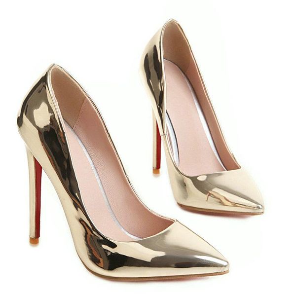 

dress shoes women super high heel pumps fashion slip on lazy woman pointed toe party spring autumn gold silver, Black