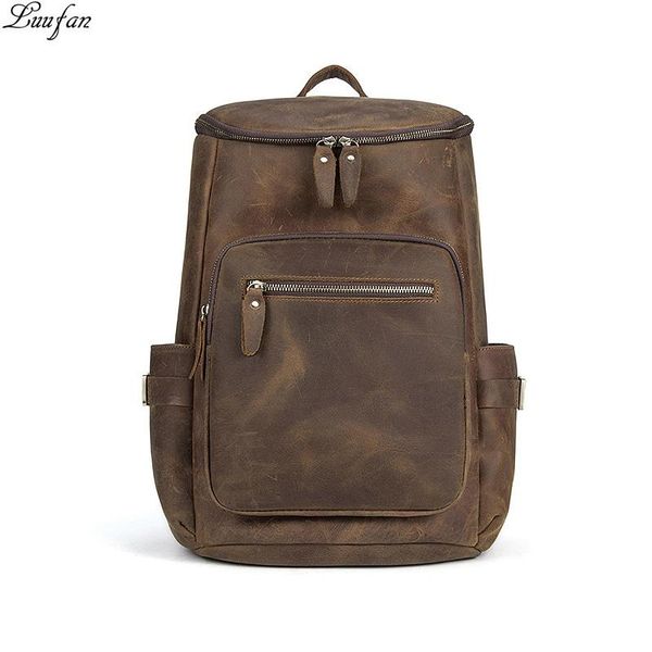 

backpack crazy horse genuine leather men big capacity lapbag multifunction travel school daypack for man mochila