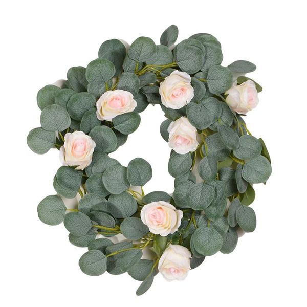 

2 meters eucalyptus leaves garland with rose flowers artificial vines plant