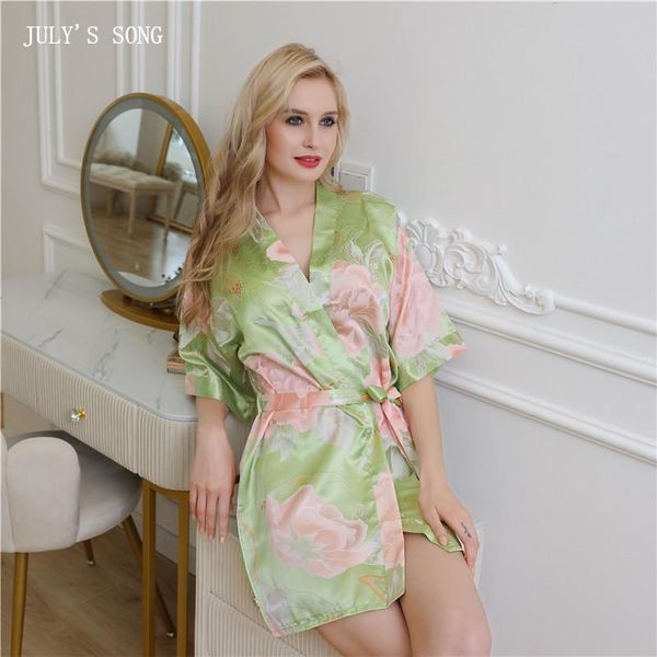 

women's sleepwear july's song woman's robe nightgown satin silk bathrobe wedding bridal party robes casual floral printed nig, Black;red