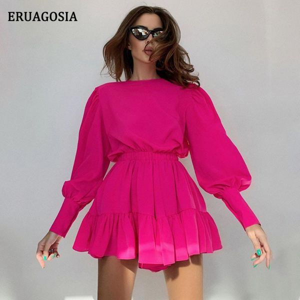 

casual dresses 2021 autumn winter women dress o neck lantern sleeve french retro party female ruffle pleated vestido fashion streetwear, Black;gray