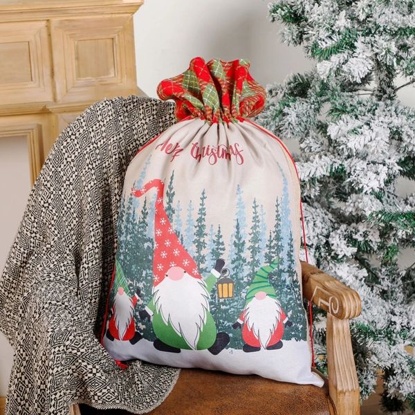 

santa claus toy christmas canvas gift bag print pattern for xmas package storage party supplies festival props