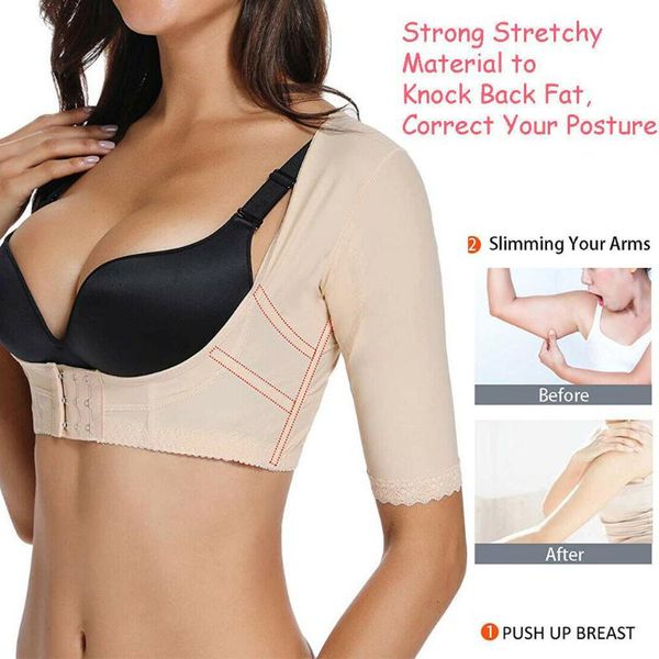 

gym clothing posture ortics women's upper arm sculpting short sleeve slim shaping nylon material prevent hunchback, White;black