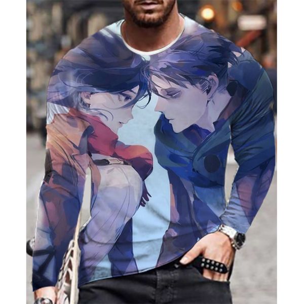 

attack on titan color-blocking men is a 3d printed t-shirt visual impact party streetwear round neck high-quality long-sleeved designer xl p, White;black