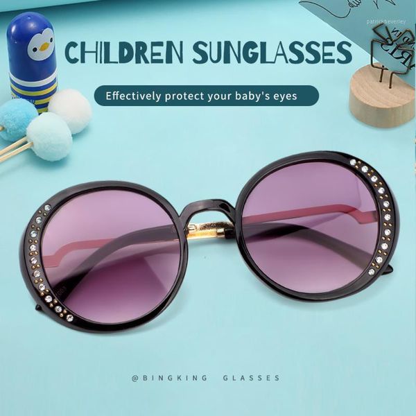 

oval sunglasses kids vintage retro fashion ringstones acrylic material lenses e2003 proteciton uv400 eyewear, White;black