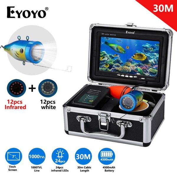 

fish finder eyoyo ef07pro 1000tvl 7 inch underwater fishing camera 12pcs white led + infrared lamp fishfinder ip68 waterp