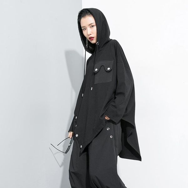 

women's hoodies & sweatshirts loose fit black asymmetrical rivet sweatshirt hooded long sleeve women big size fashion spring autumn 202