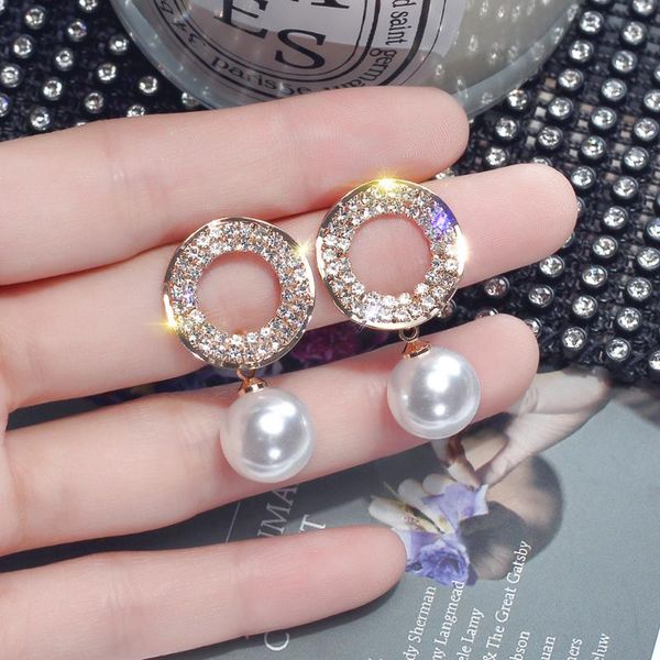 

stud shiny side fashion brand jewelry crystal geometric earrings for women gift simple pearl, Golden;silver